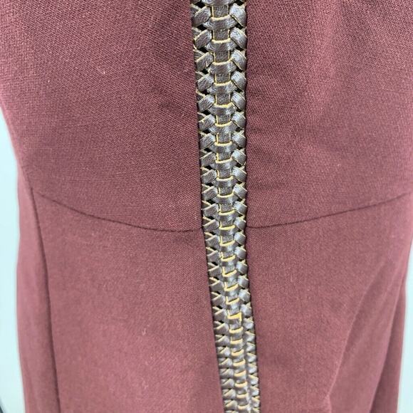 Ann Taylor Dress Womens 2 Deep Burgundy Faux Leather Side Braided Back Zip Shift - Picture 6 of 16